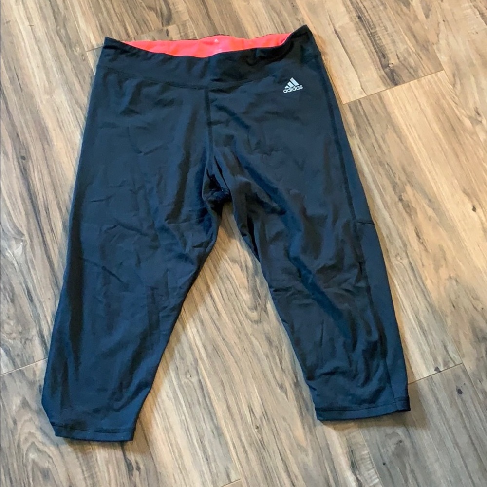 Adidas workout capris. Grey and pink lined. Large.